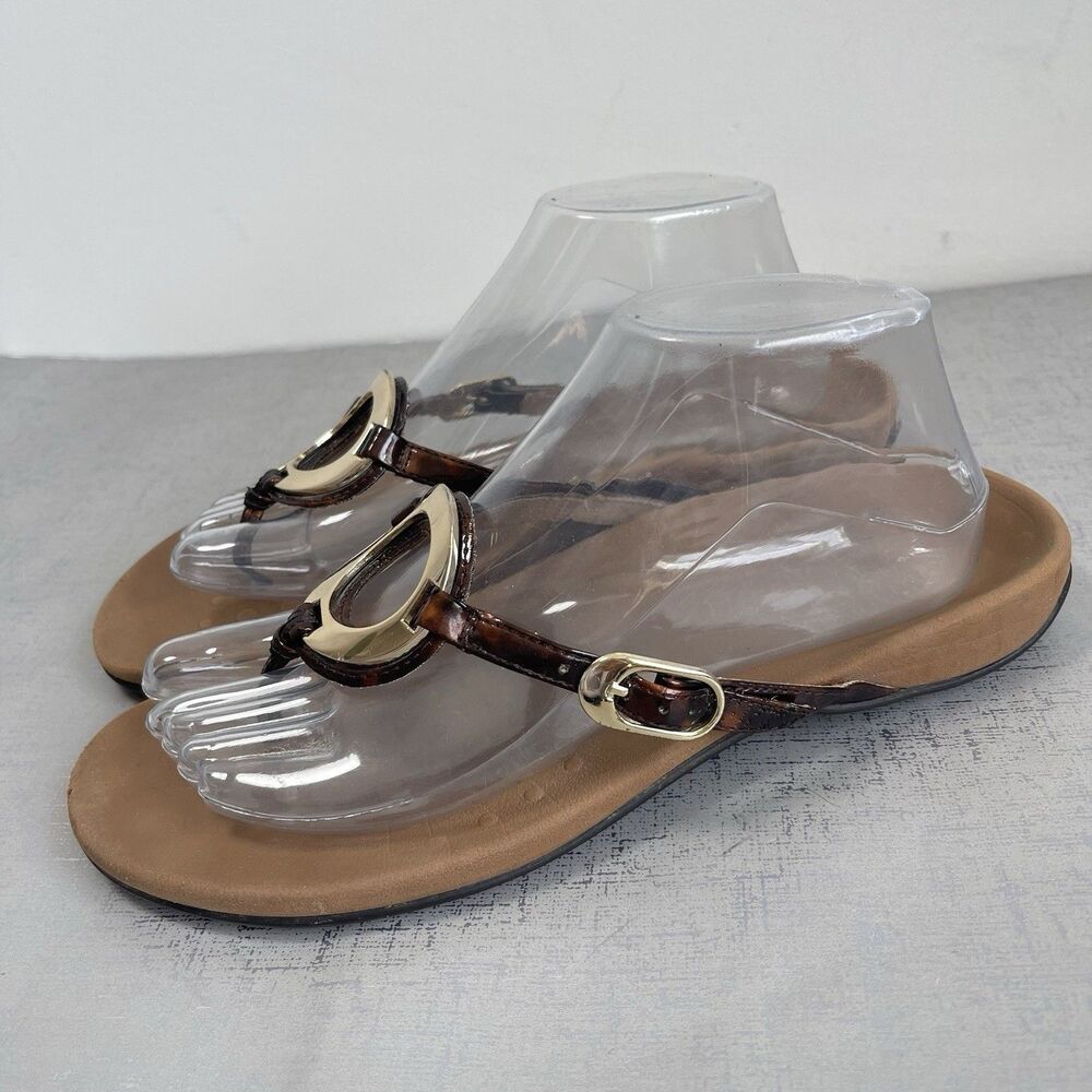 Vionic Karina Orthaheel Sandal Tortoise Gold Medallion 9M Arch Support Flip Flop